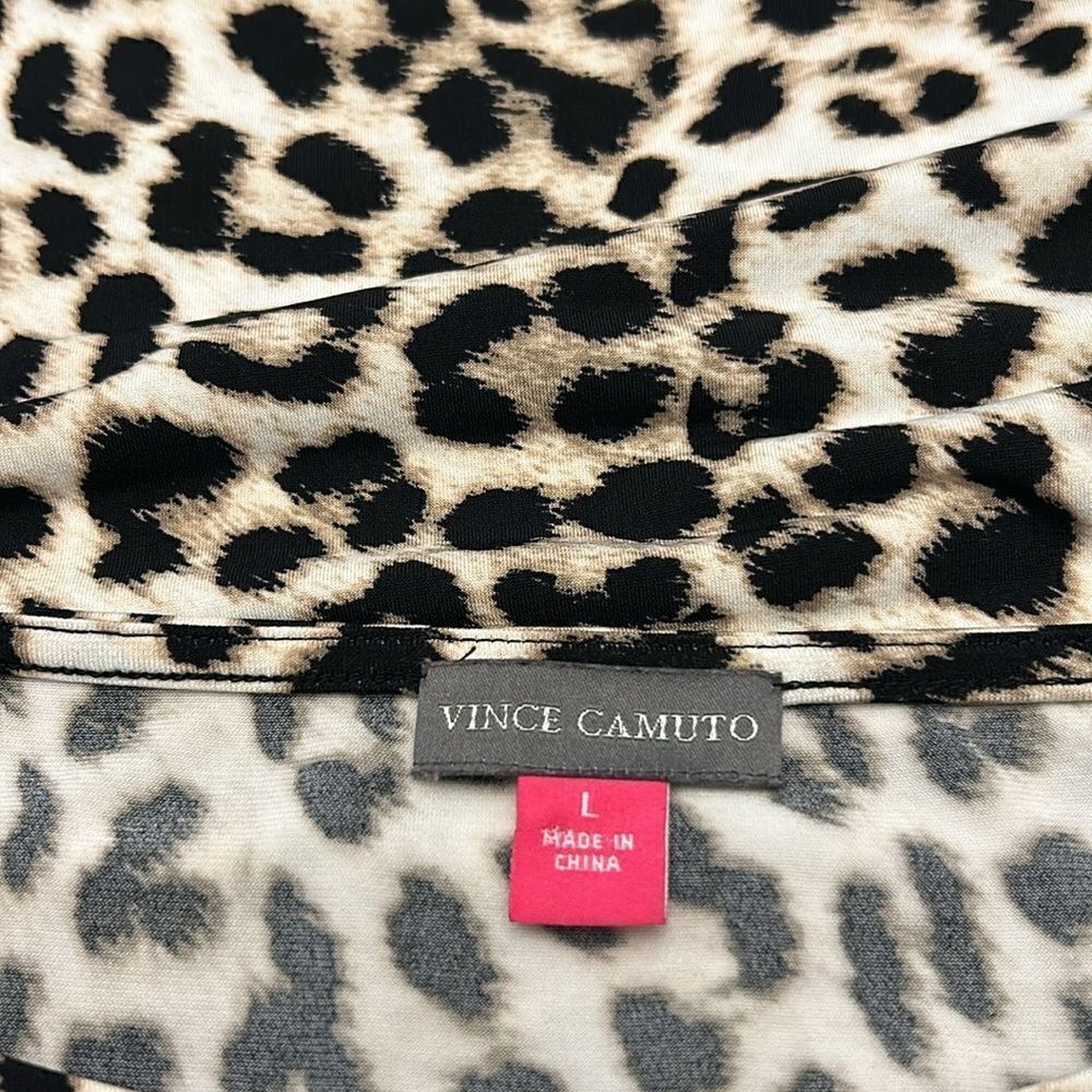 Vince Camuto animal print long black sheer sleeve blouse Size L EUC - Picture 8 of 11